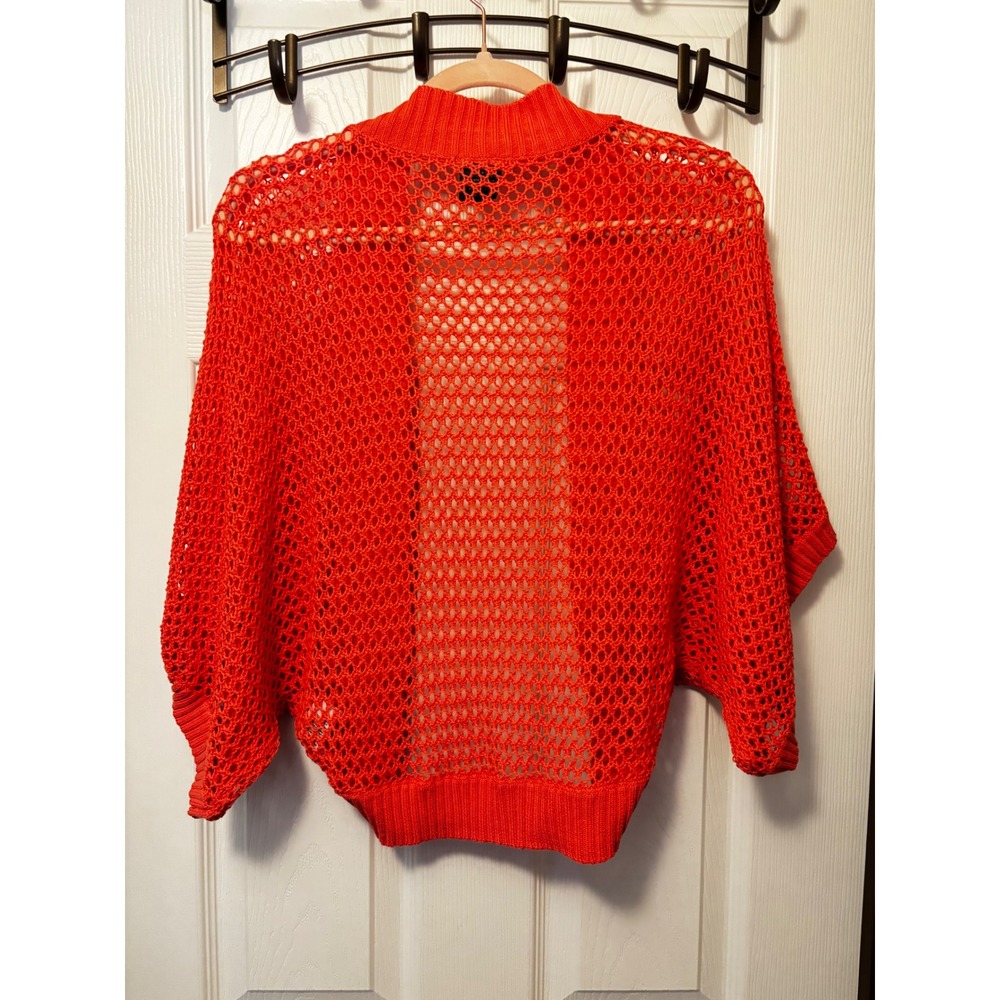 Faded Glory Womens Coral Fire Open Knit Crochet Cardigan Shrug L 12-14 FL23801